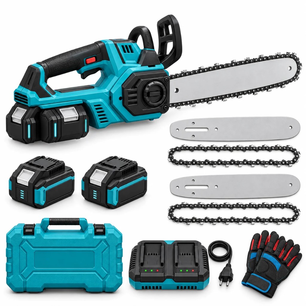 Iron Oak Pro — professional cordless chain saw kit with batteries and charger